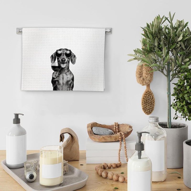 FIicy Dachshund Gifts Wine Dog Kitchen Towels, Gifts for Dachshund Wine Lovers Decorative Hand Dish Towel for Kitchen Home Bar, Funny DachshundDog WineLover Home Bar Kitchens Decor(16x24 Inch) - Image 4